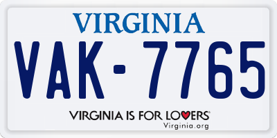 VA license plate VAK7765