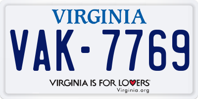 VA license plate VAK7769