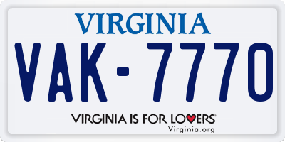 VA license plate VAK7770