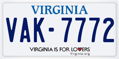 VA license plate VAK7772