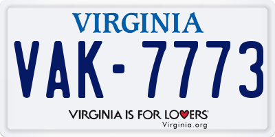 VA license plate VAK7773