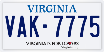 VA license plate VAK7775