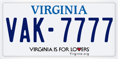 VA license plate VAK7777