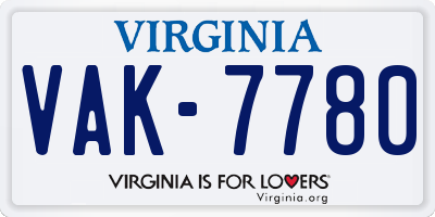 VA license plate VAK7780