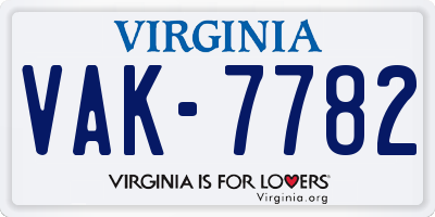 VA license plate VAK7782