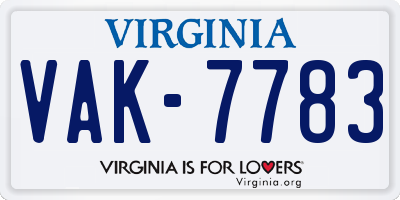 VA license plate VAK7783