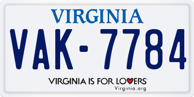 VA license plate VAK7784