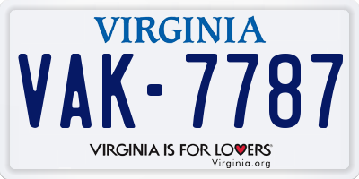 VA license plate VAK7787