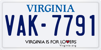 VA license plate VAK7791
