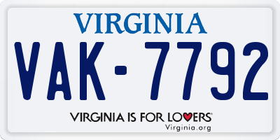 VA license plate VAK7792