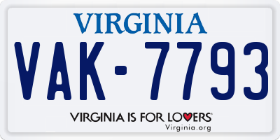 VA license plate VAK7793