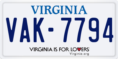 VA license plate VAK7794