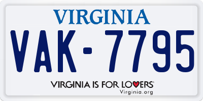 VA license plate VAK7795