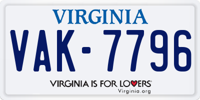 VA license plate VAK7796