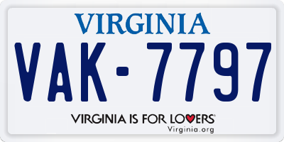 VA license plate VAK7797