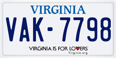 VA license plate VAK7798