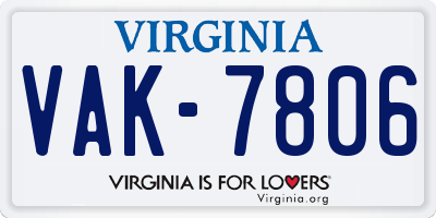VA license plate VAK7806