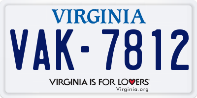 VA license plate VAK7812