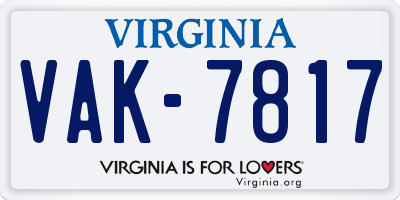 VA license plate VAK7817