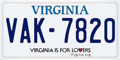 VA license plate VAK7820
