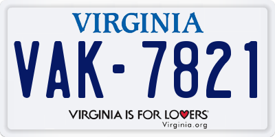 VA license plate VAK7821