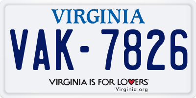 VA license plate VAK7826