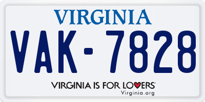 VA license plate VAK7828