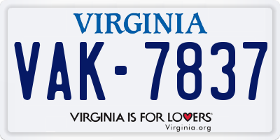 VA license plate VAK7837