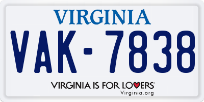 VA license plate VAK7838