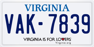 VA license plate VAK7839