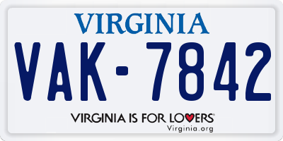 VA license plate VAK7842