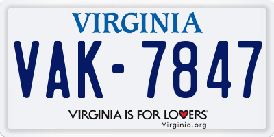 VA license plate VAK7847
