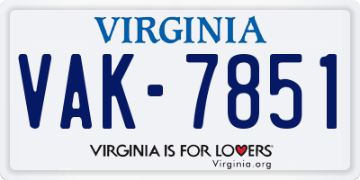 VA license plate VAK7851