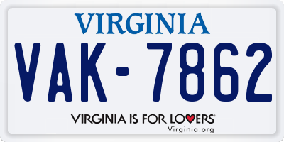 VA license plate VAK7862