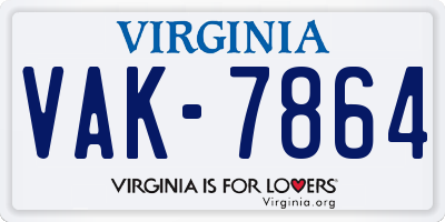 VA license plate VAK7864