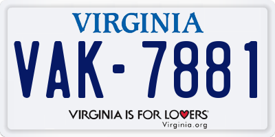 VA license plate VAK7881