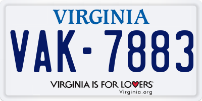 VA license plate VAK7883