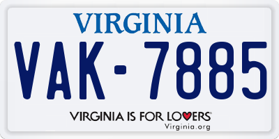VA license plate VAK7885