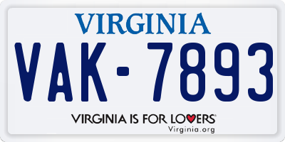 VA license plate VAK7893