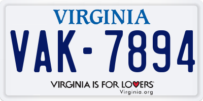 VA license plate VAK7894