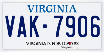 VA license plate VAK7906