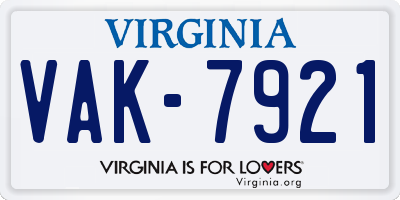 VA license plate VAK7921