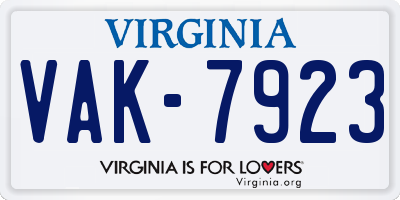 VA license plate VAK7923