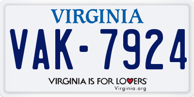 VA license plate VAK7924