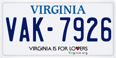 VA license plate VAK7926