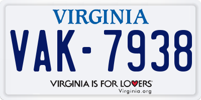VA license plate VAK7938