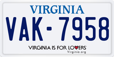 VA license plate VAK7958