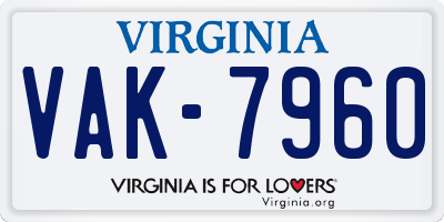 VA license plate VAK7960