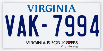 VA license plate VAK7994