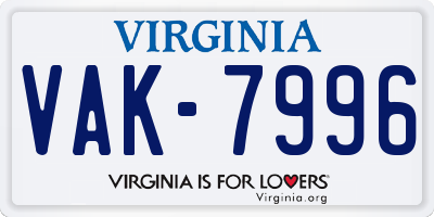 VA license plate VAK7996